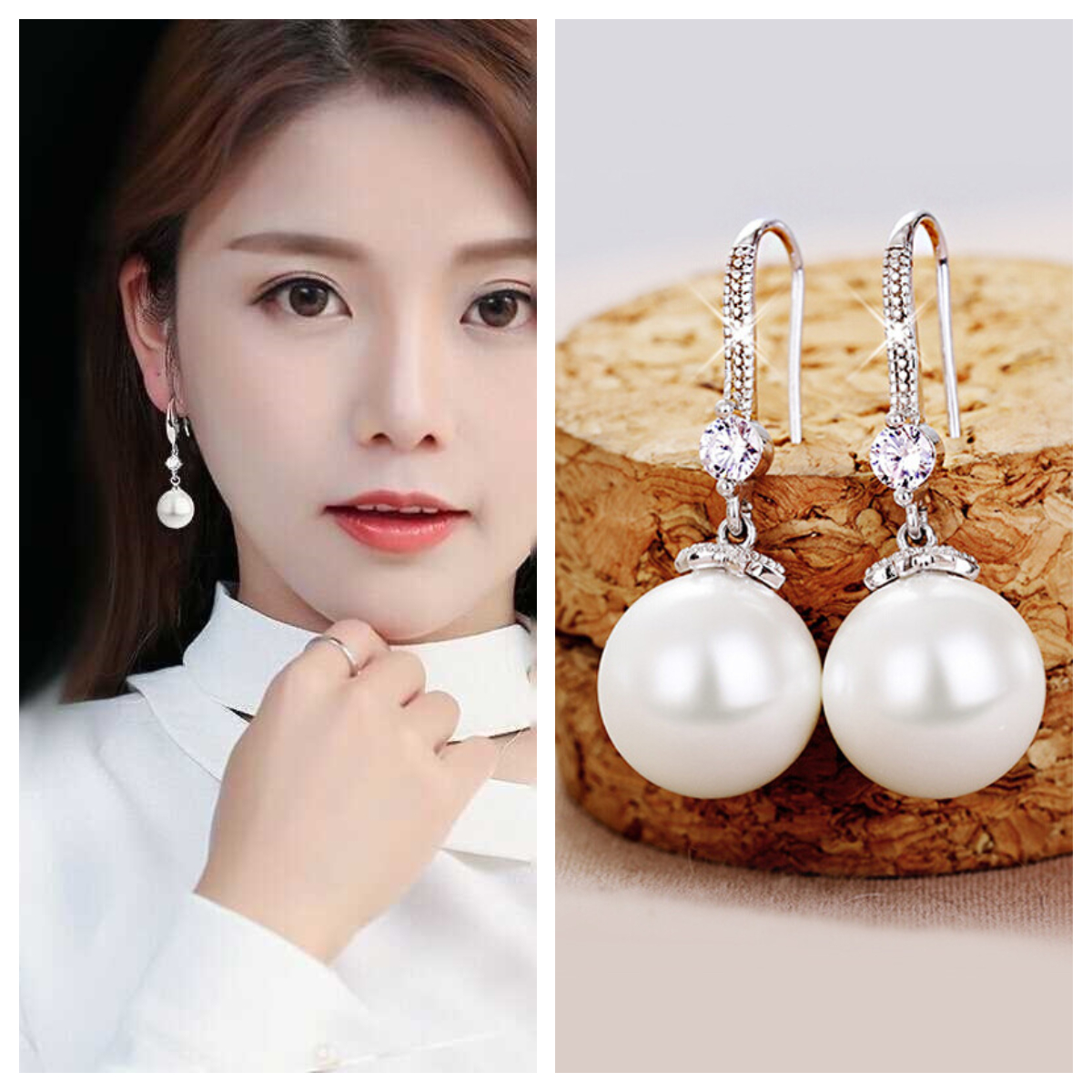 Bông Tai Bạc S925 Ngọc Trai Đính Đá Zircon Sang Trọng Dịu Dàng BTMOCNGOCTRAI9
