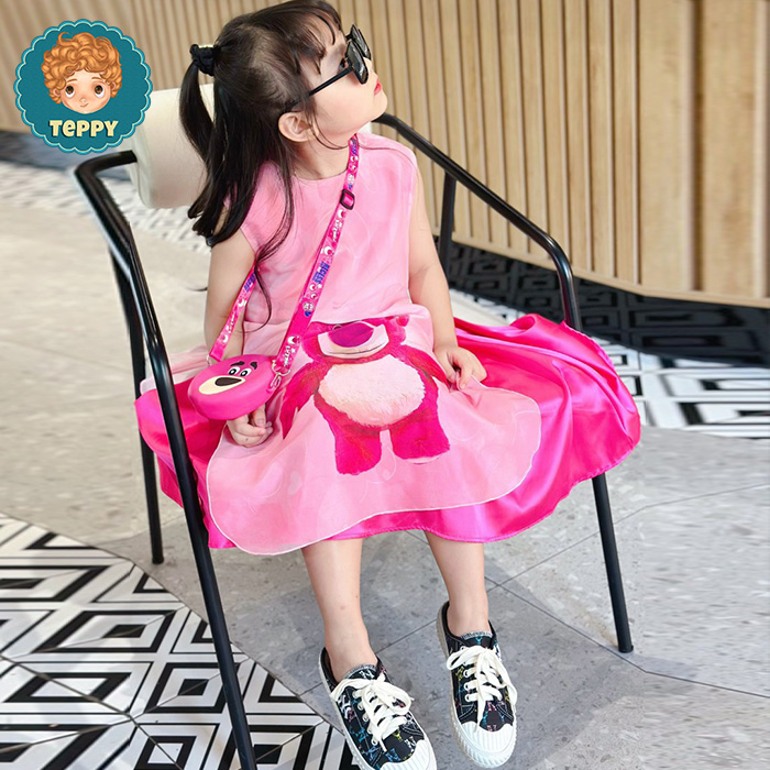 Set áo dài cách tân gấu dâu cho bé gái (set 3 món)