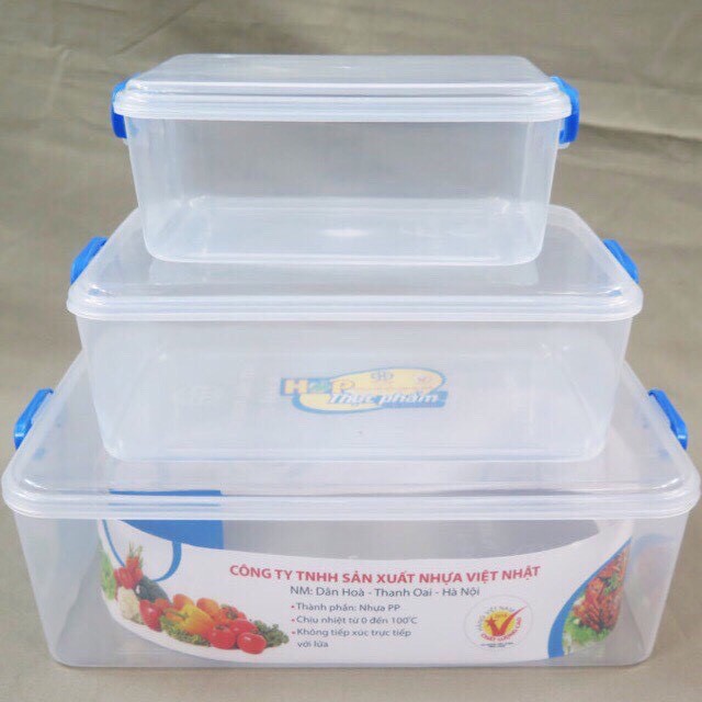 Bộ 3 hộp nhựa đựng thực phẩm đa năng có ron cao su nắp gài đậy kín cao cấp