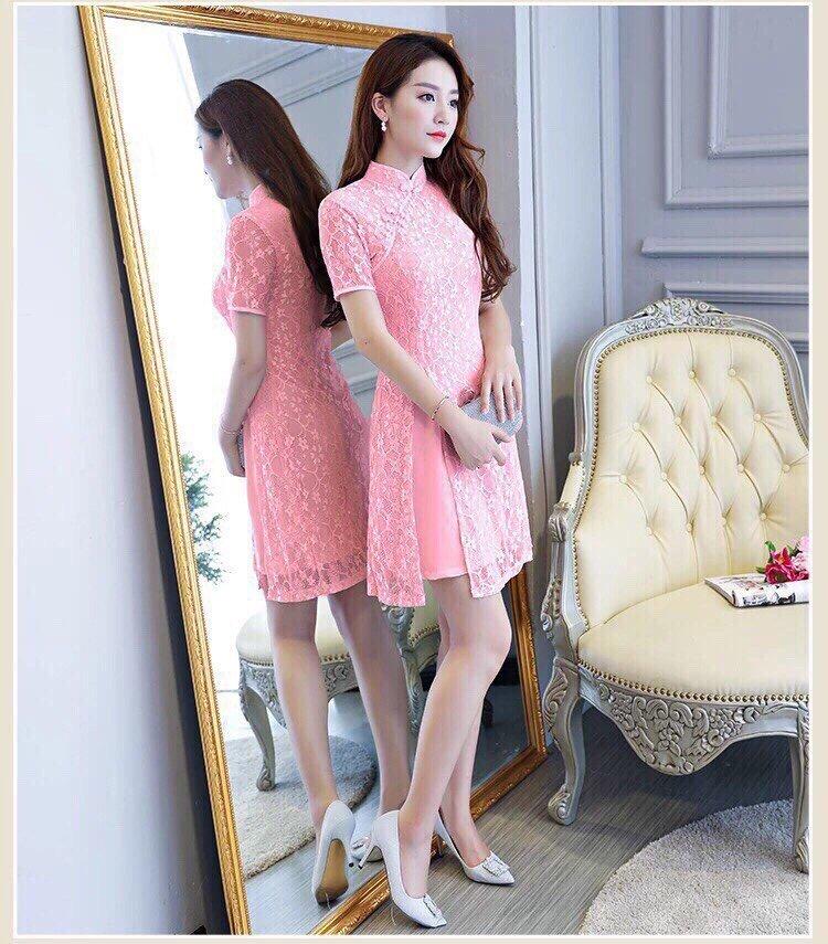 Đầm ren cổ tàu cao cấp