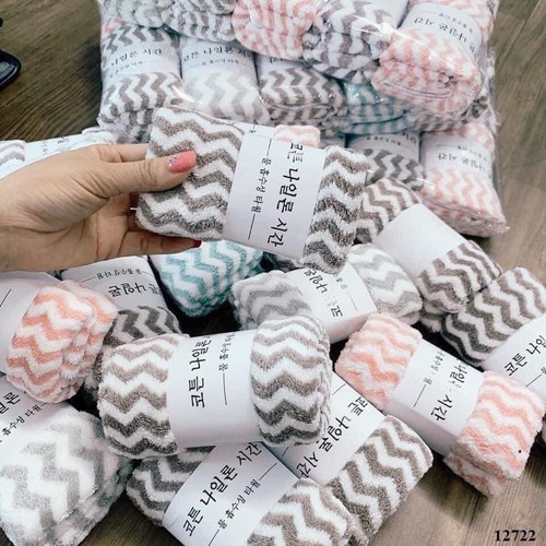 [COMBO 5 KHĂN MẶT] Khăn Mặt Lông Cừu Xuất Hàn Vân Kẻ Sọc