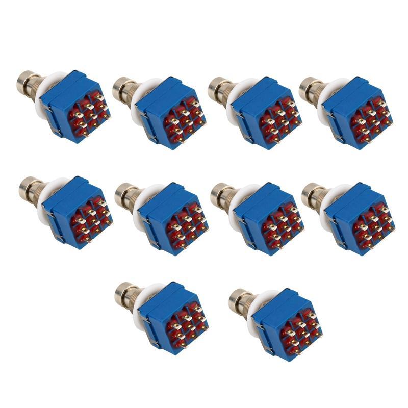 10Pcs 3Pdt 9 Pins Box Stomp Guitar Effect Pedal Foot Switch True Bypass Metal Silver+Blue