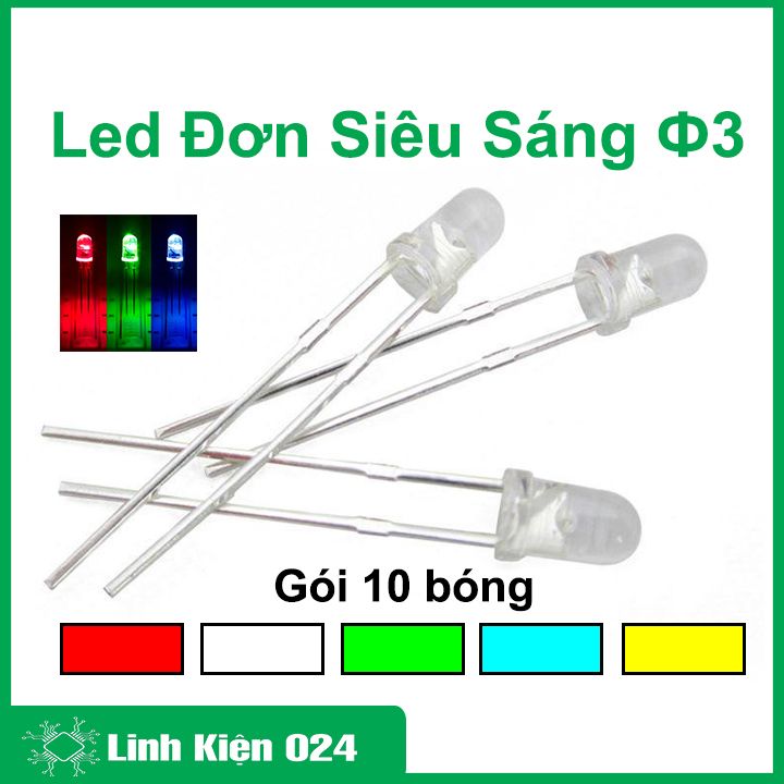 Gói 10 bóng Led đơn 3mm siêu sáng nhiều màu cho ánh sáng tinh khôi