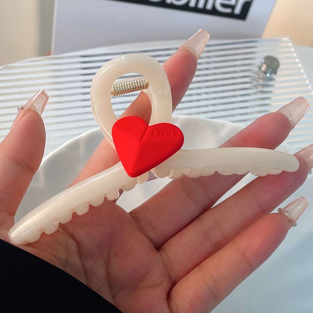 Kẹp tóc , gấp tóc càng cua chữ T họa tiết Tim mờ LOVE cỡ dài 11cm