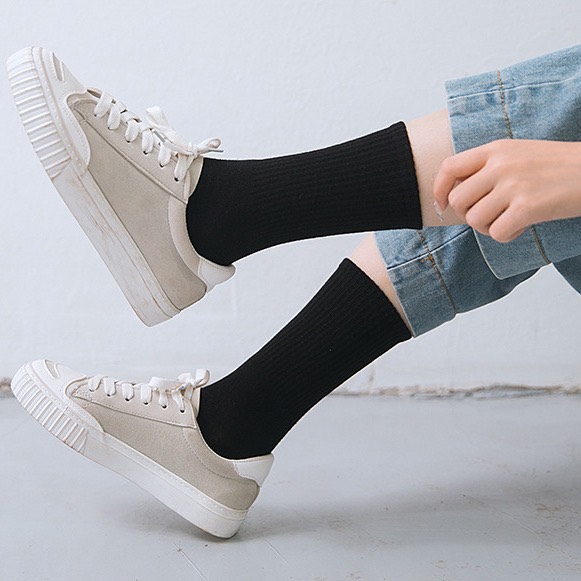 Tất cổ cao nữ, vớ cổ cao Unisex màu sắc trắng đen basic