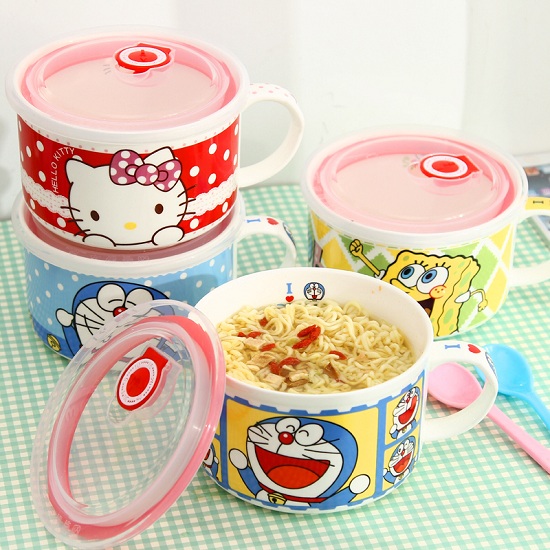 Cup porcelain noodles have straps with lid vacuum printing figure adventitious nhiên-bát dining noodles, bowl Noodles with straps