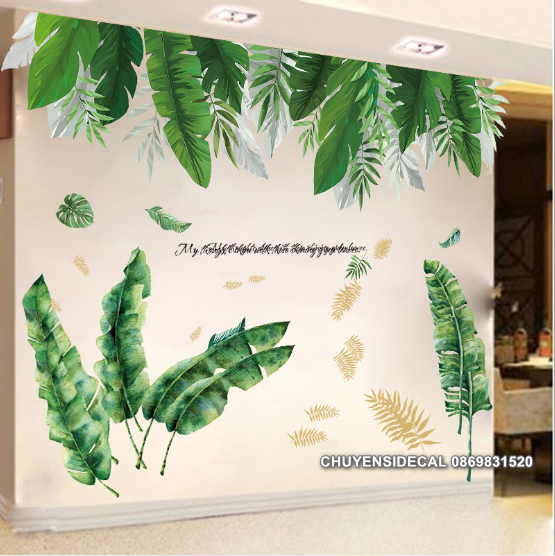 COMBO DECAL DÁN TƯỜNG - LÁ TRẦN PHỐI LÁ DỪA ( 2 TẤM )