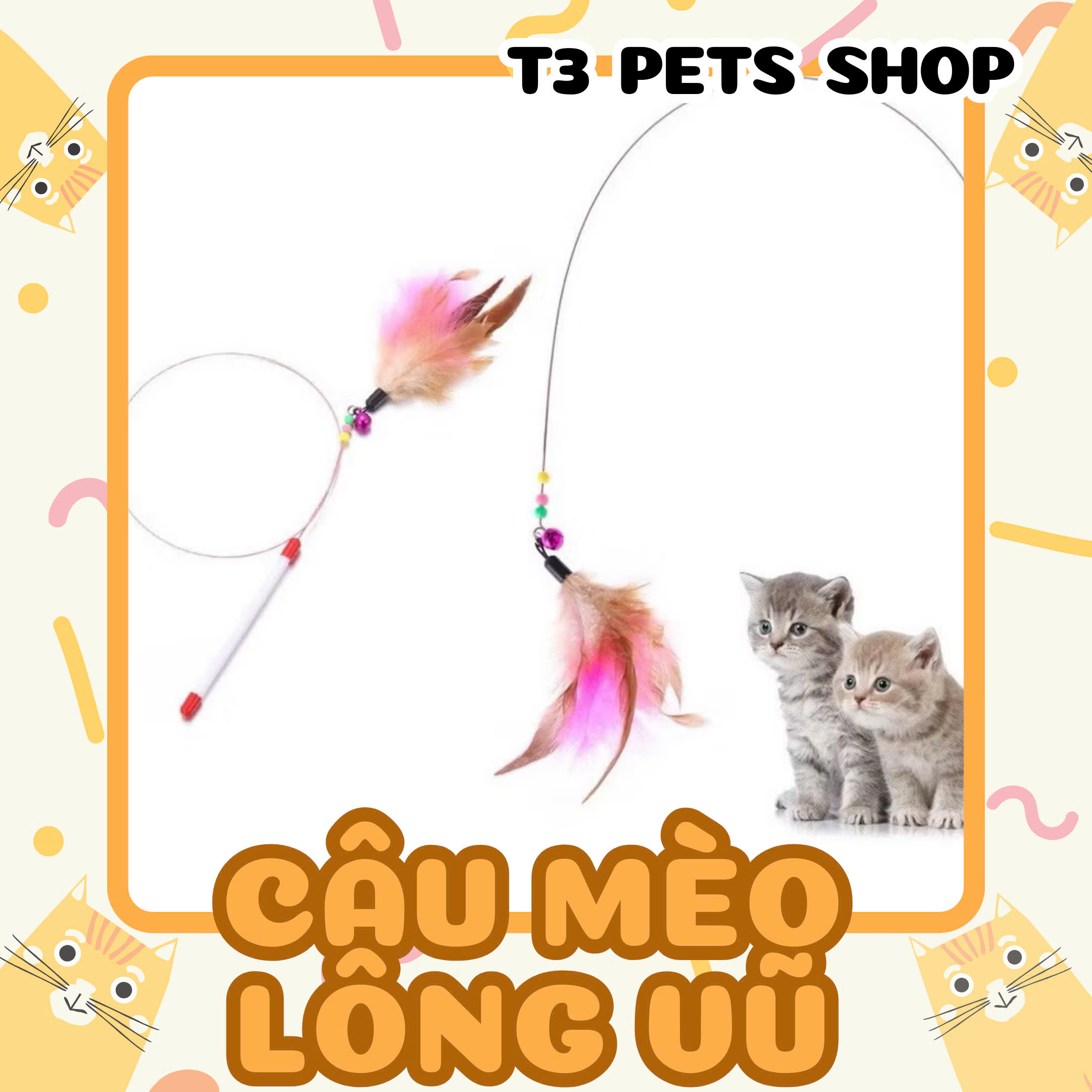 đồ chơi Cây câu mèo dài và lông vũ bằng thép - T3 PETS SHOP