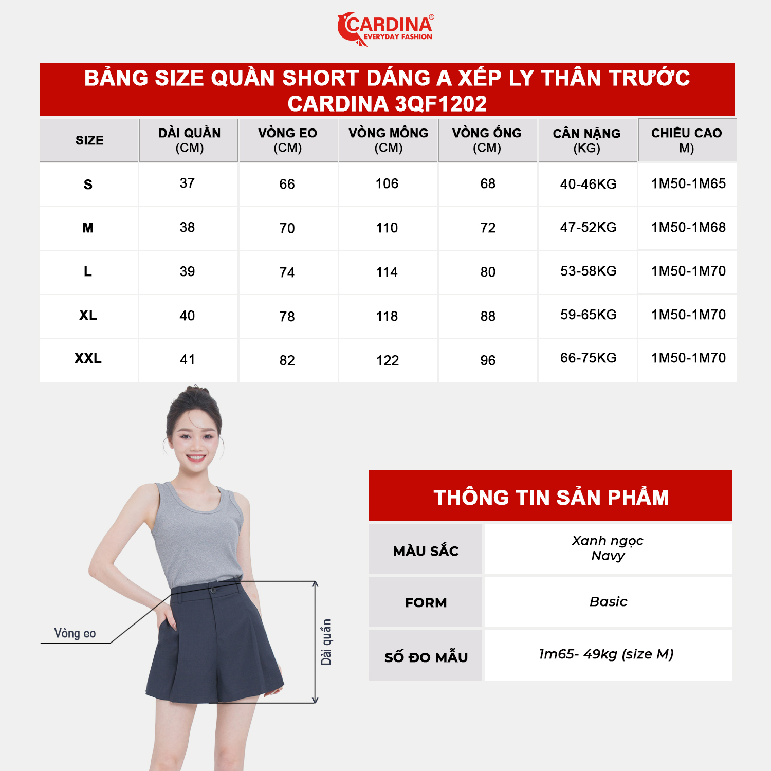 Quần Short Nữ CARDINA Chất Tuýt Si Nhật Cao Cấp Dáng Chữ A Xếp Ly Thân Trước Thanh Lịch 3QF12