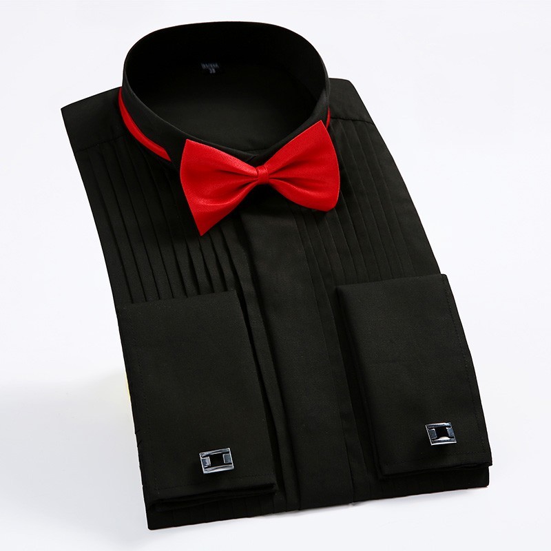 Người đàn ông của pháp cuff tuxedo áo sơ mi rắn màu cánh tip cổ áo sơ mi người đàn ông dài tay áo ăn mặc áo sơ mi trang phục chính thức đám cưới chú rể áo