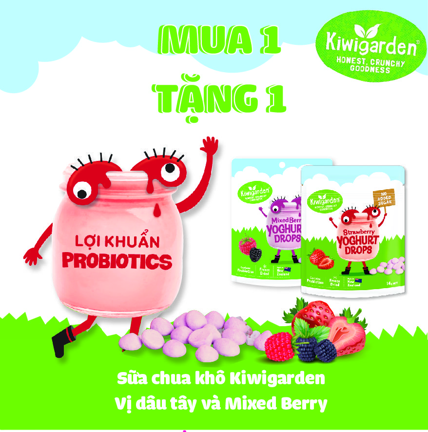 MUA 1 TẶNG 1 Sữa chua khô Kiwigarden vị Dâu Tây và Mixed Berry dành cho bé