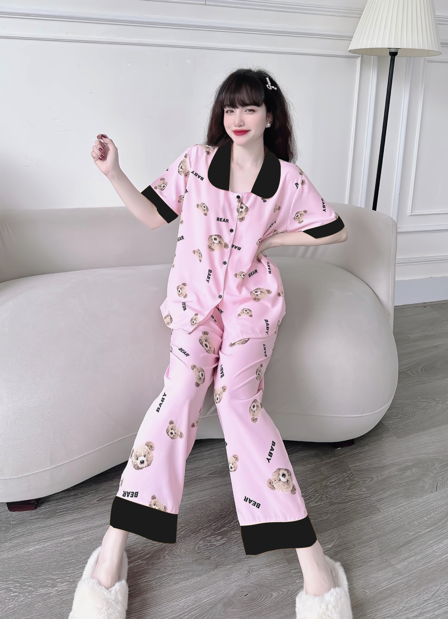 Bigsize 50-100kg đồ bộ bigsize pyjama dài cổ sen tay ngắn lụa nhật mặc nhà siêu mát cho nàng béo múp xinh
