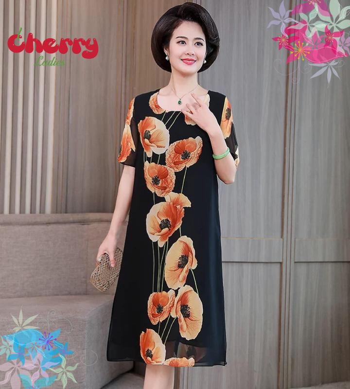 Nơi bán Đầm trung niên suông voan hoa giấu bụng