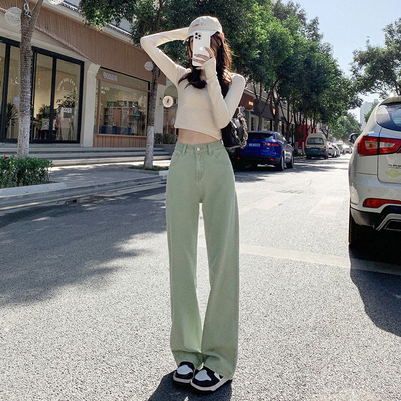 [HCM]QUẦN JEANS NỮ SUÔNG DÀI XANH MINT ỐNG RỘNG BASIC
