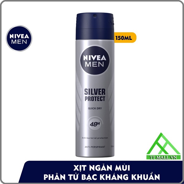 Xịt ngăn mùi nivea men silver protect phân tử bạc giảm khuẩn gây mùi 150ml