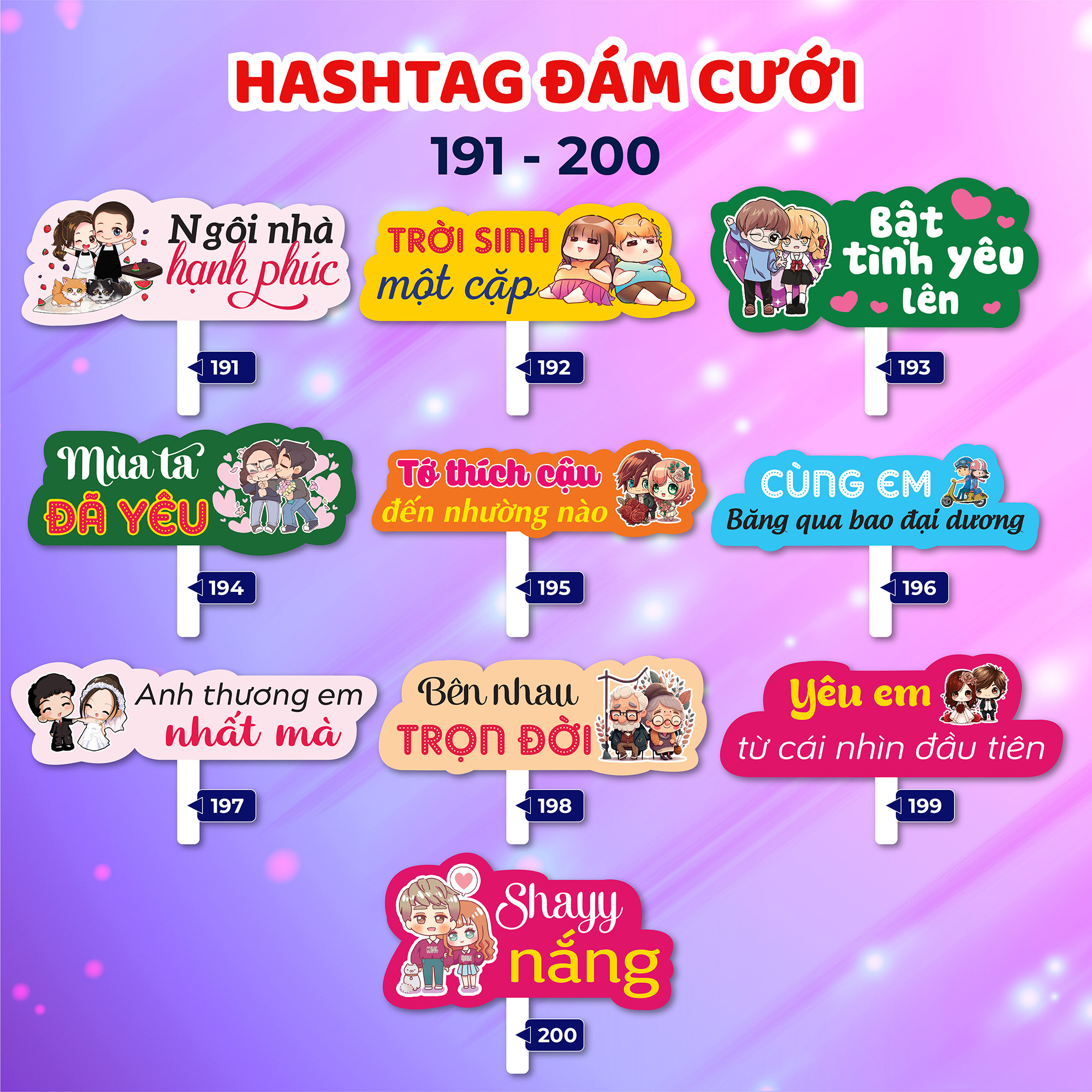 Bảng hashtag cầm tay chụp hình đám cưới (MS 173 - 200)