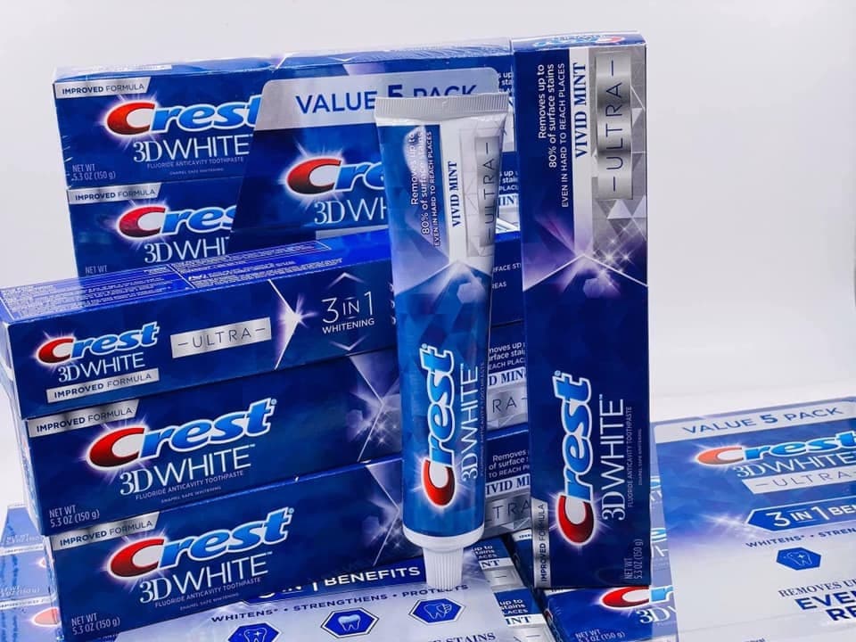 [HÀNG CHUẨN] Kem Đánh Răng Vị Bạc Hà Crest 3D White Vivid Mint Ultra (158g)