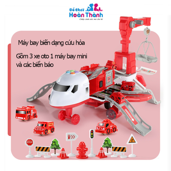 Bộ đồ chơi máy bay biến dạng cho bé, tặng 3 oto và 1 máy bay nhỏ kèm 3 pin AA