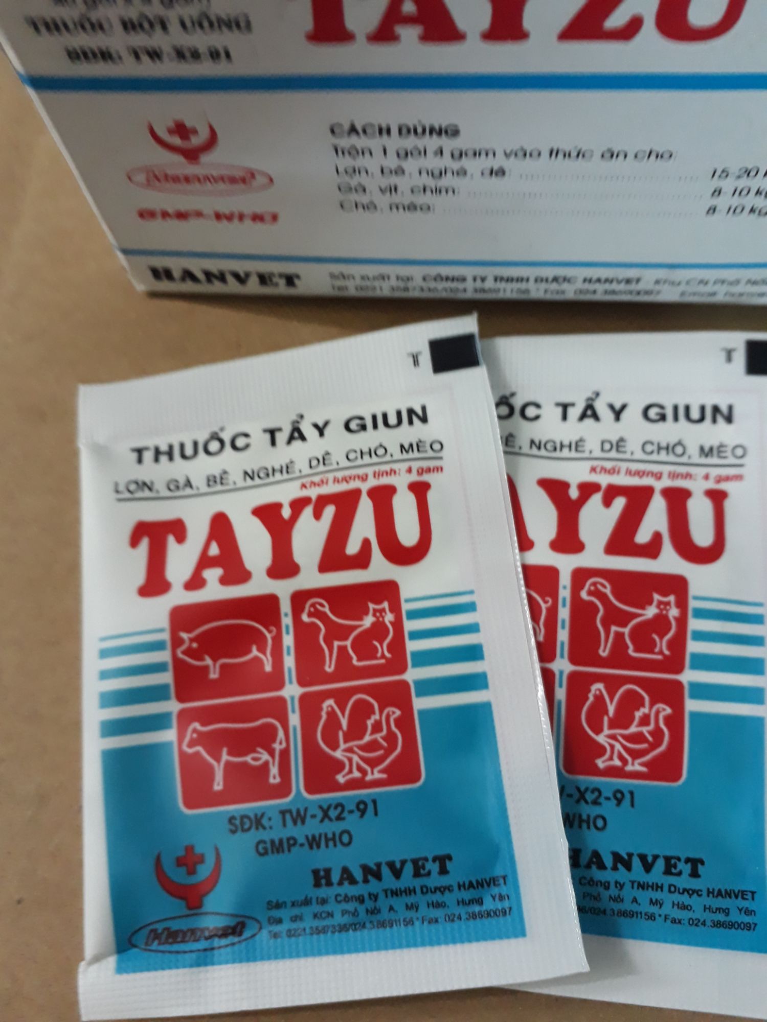 tẩy sạch giun chó mèo dê gà/3 gói tayzu 4g
