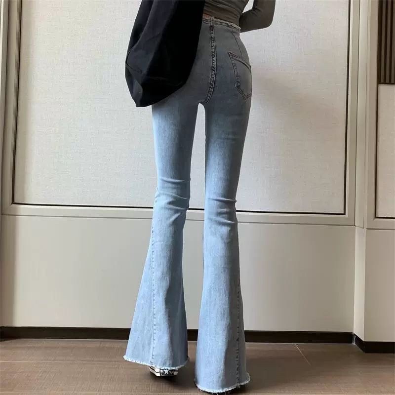 QUẦN JEANS ỐNG LOE LƯNG CAO XANH CÁ TÍNH