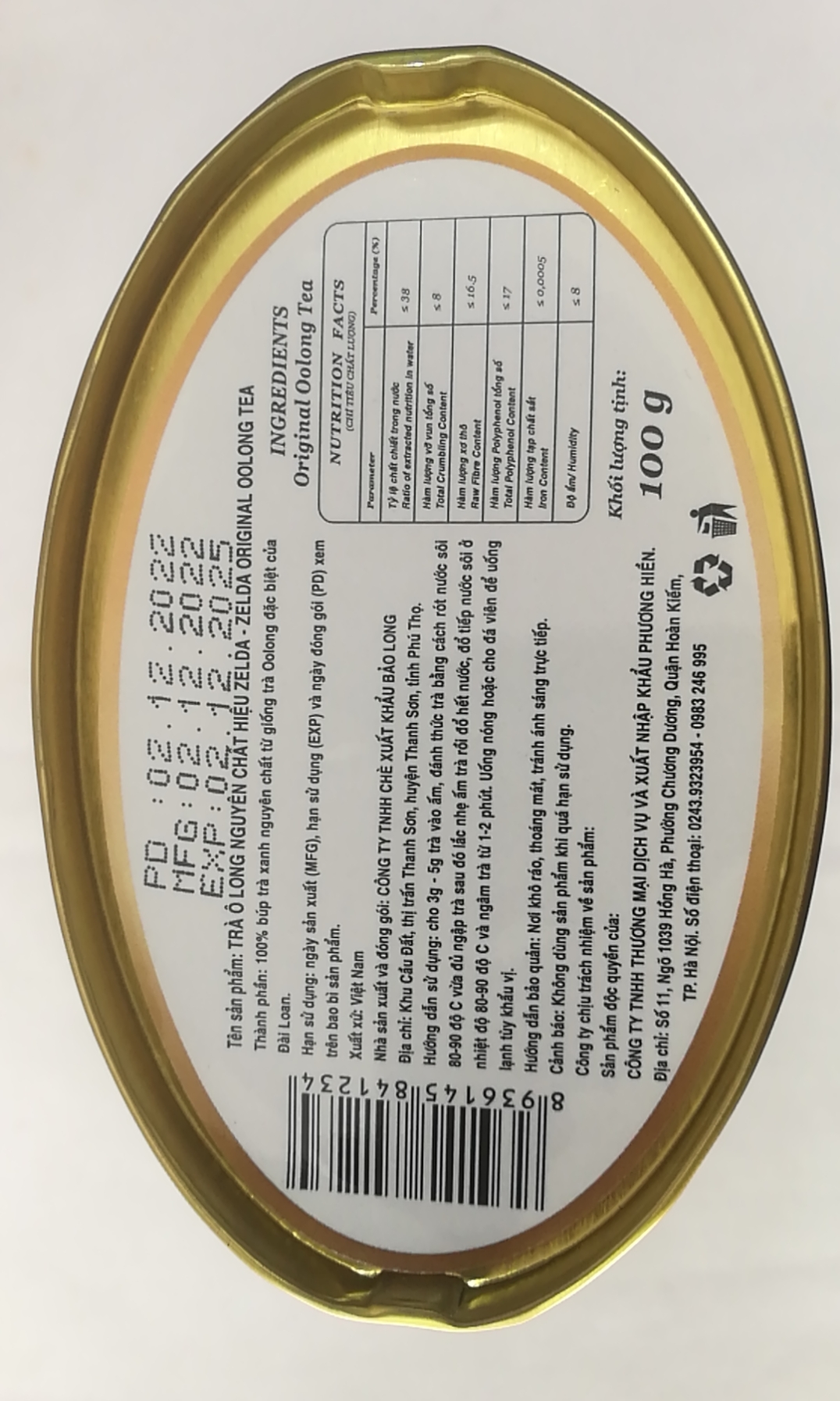 [QUÀ TẾT] TRÀ OOLONG NGUYÊN CHẤT HIỆU ZELDA  100g (xuất xứ Việt Nam)