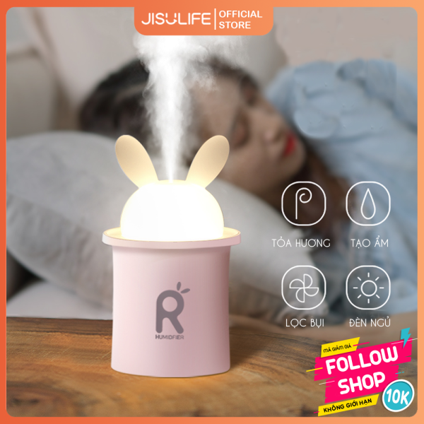 Máy phun sương tạo ẩm và toả hương tinh dầu giảm stress 250ml hình thỏ đáng yêu kiêm đèn ngủ LED để bàn tiện lợi Jisulife JT03 (Bảo hành 12 tháng)