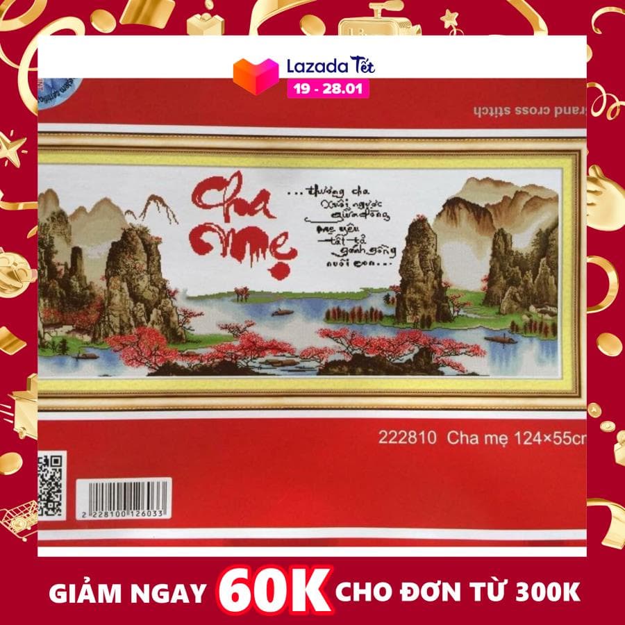 Tranh thêu chữ thập Cha mẹ DLH-222810-Ngọc Thịnh