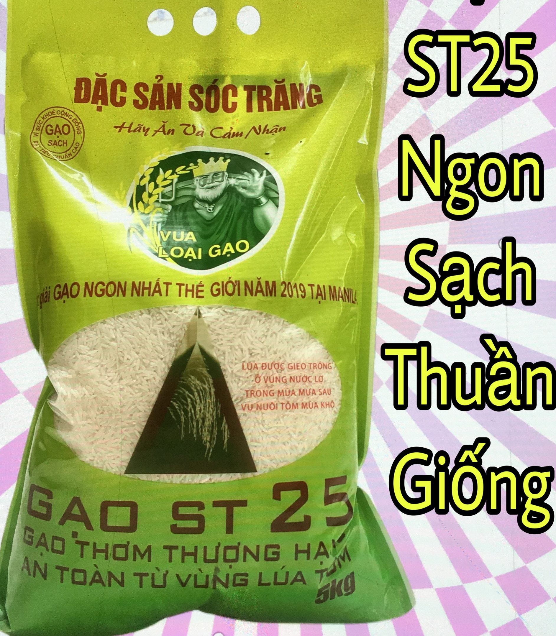 Vua loại gạo, gạo sóc trăng st 25 hàm lượng dinh dưỡng cao, túi 5kg gạo st-25
