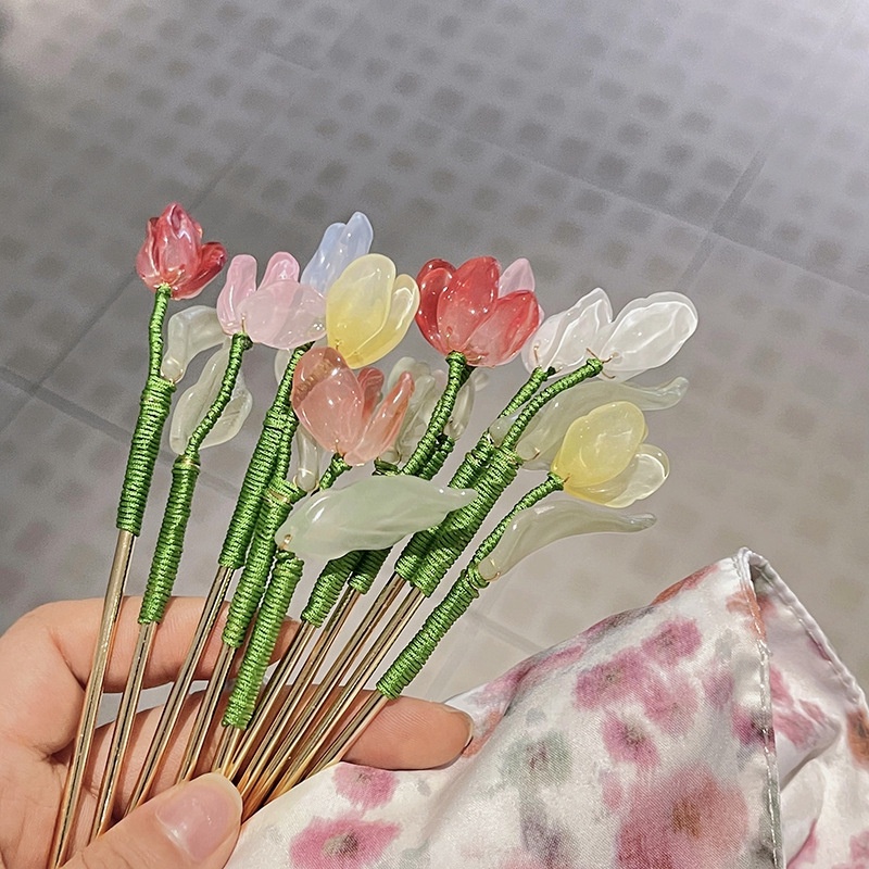 Trâm Búi Cài Tóc Hoa Tulip
