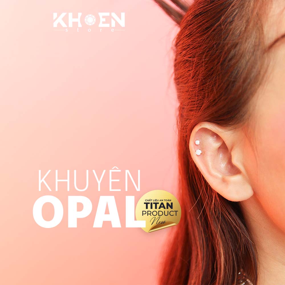 (1 Chiếc) Khuyên tai Đá Opal Trắng Titan - Khoen store