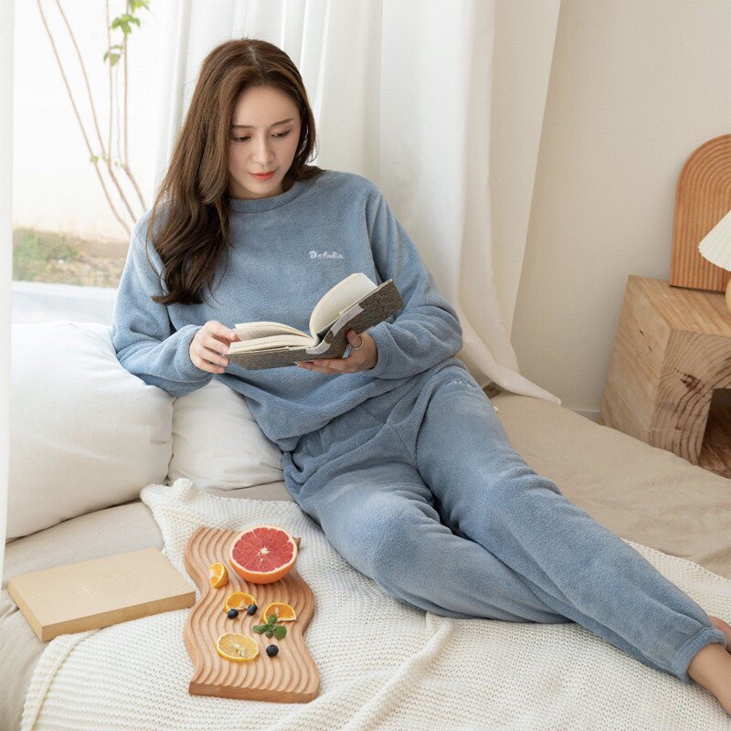 Bộ đồ ngủ lông, Quần bông nỉ giữ nhiệt bo gấu mặc nhà siêu ấm hàng chuẩn Quảng Châu D' studio