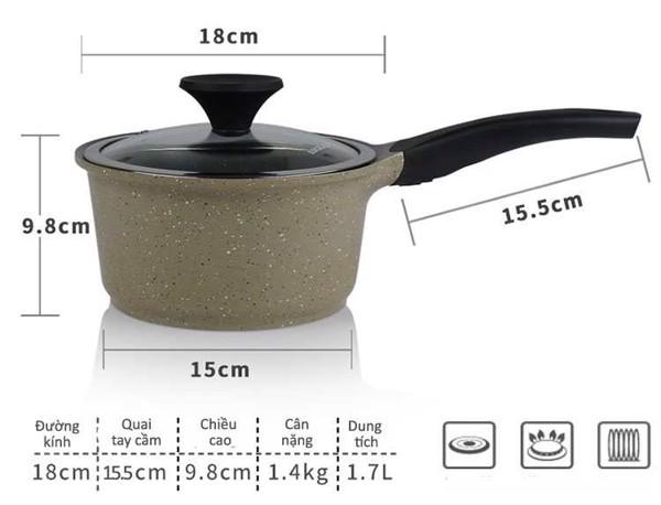 [HCM]Nồi 1 tay cầm Lock&Lock Stone LCA6181D 18cm (Có thể sử dụng bếp từ)