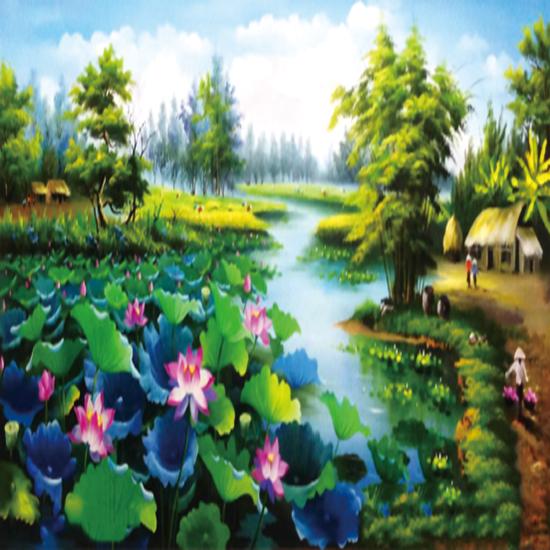 Tranh đính đá Đầm sen Kt 120*65cm