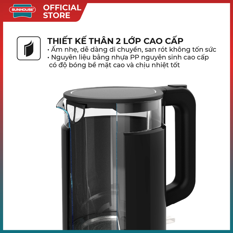 ẤM SIÊU TỐC THỦY TINH 1.7L SUNHOUSE MAMA SHD1330