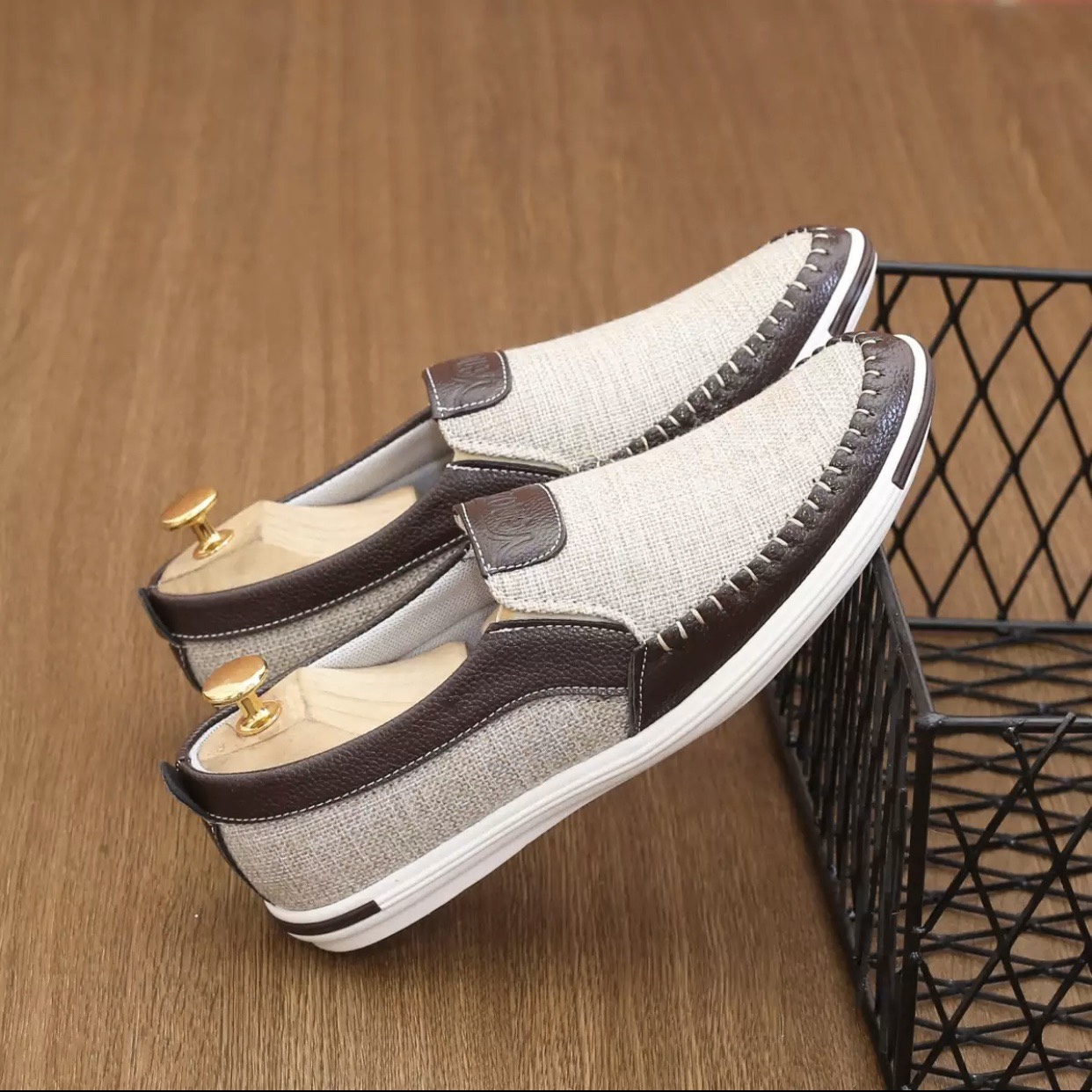 Giày lười vải nam khâu sườn siêu bền có 2 màu - B end T Shop