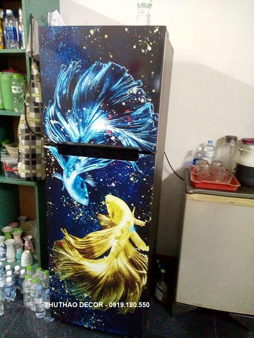 Giấy Decal Dán Tủ Lạnh Phong Thủy CÁ TIÊN SONG BÍCH - THUTHAODECOR