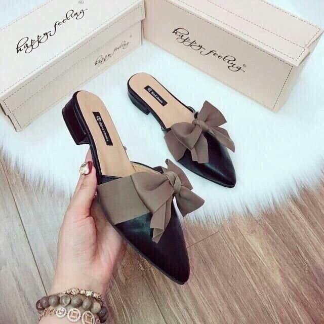 giày sục 3p nơ nâu mũi nhọn