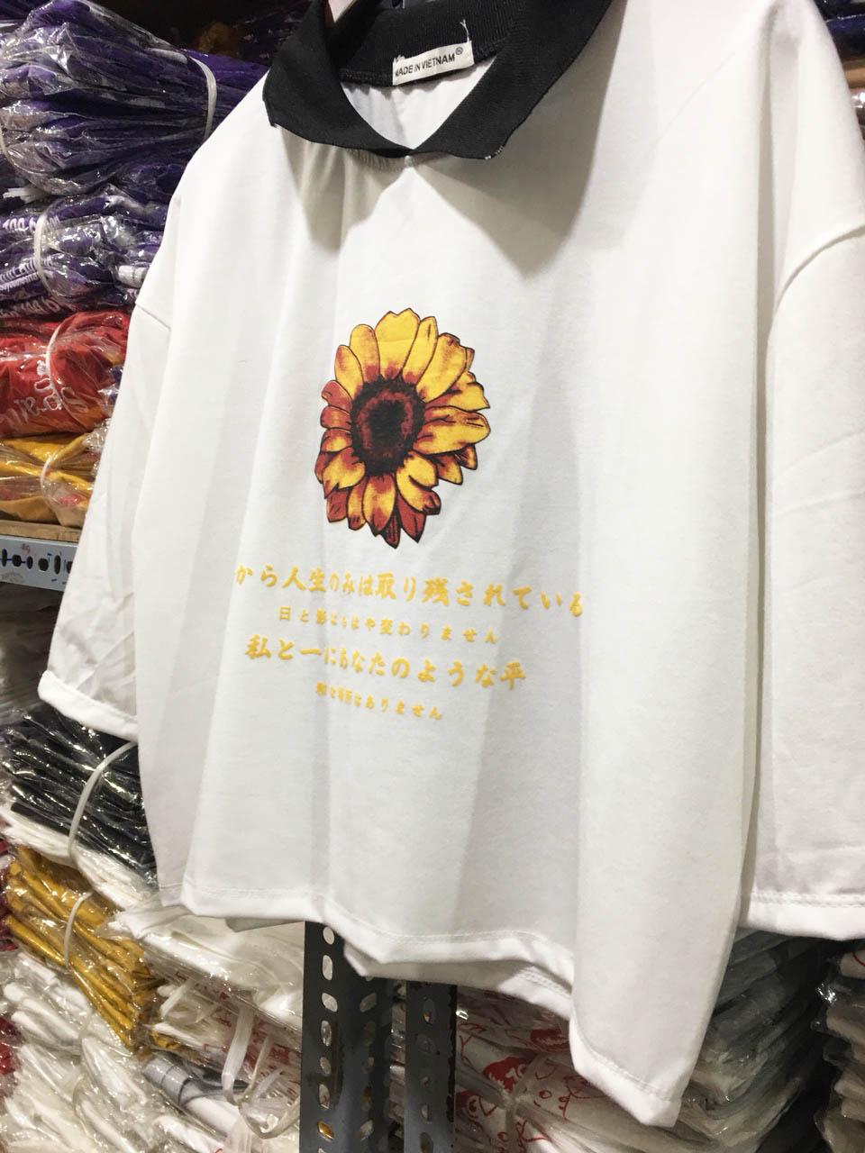 [HCM]Áo croptop nữ áo croptop cổ bẻ  áo croptop nữ Hàn Quốc áo croptop cổ tru  in hoa hướng dương cực xinh (ảnh thật) Women croptop shirt