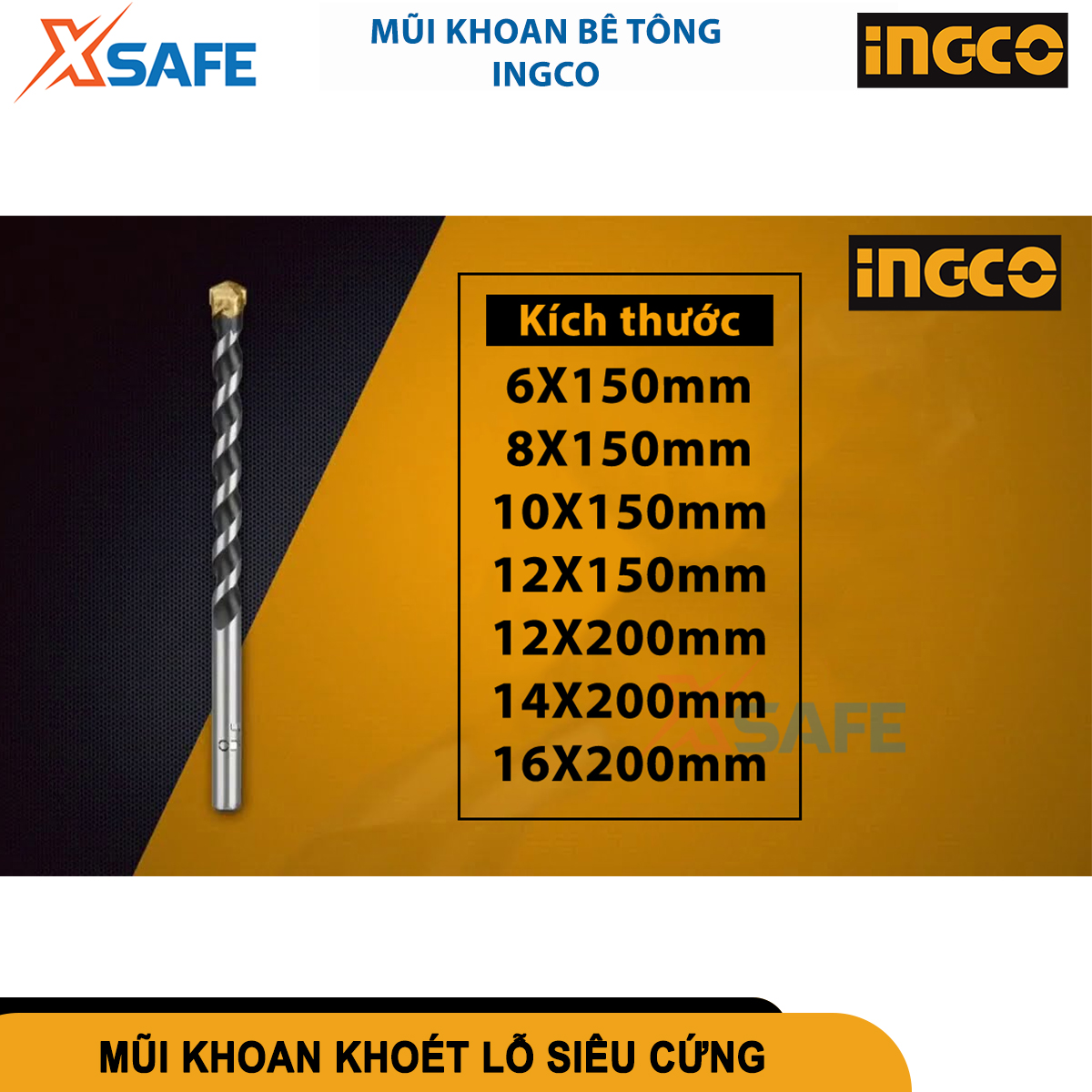 Mũi khoan bê tông siêu cứng INGCO đuôi trơn mũi khoan khoét lỗ mũi khoan sắt thép tường gạch đá đa chức năng.
