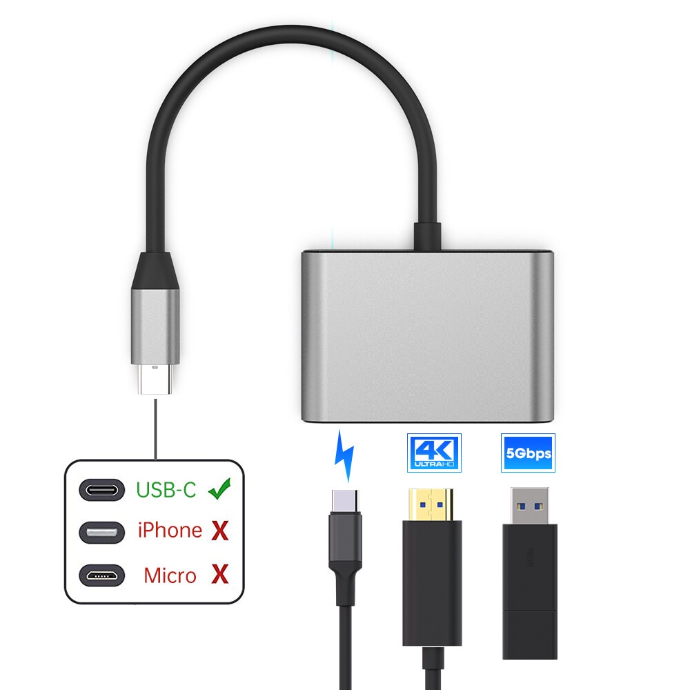 Bộ chuyển đổi USB Type-C đến USB-C, 4K HDMI, USB 3.0 - TOYCITY