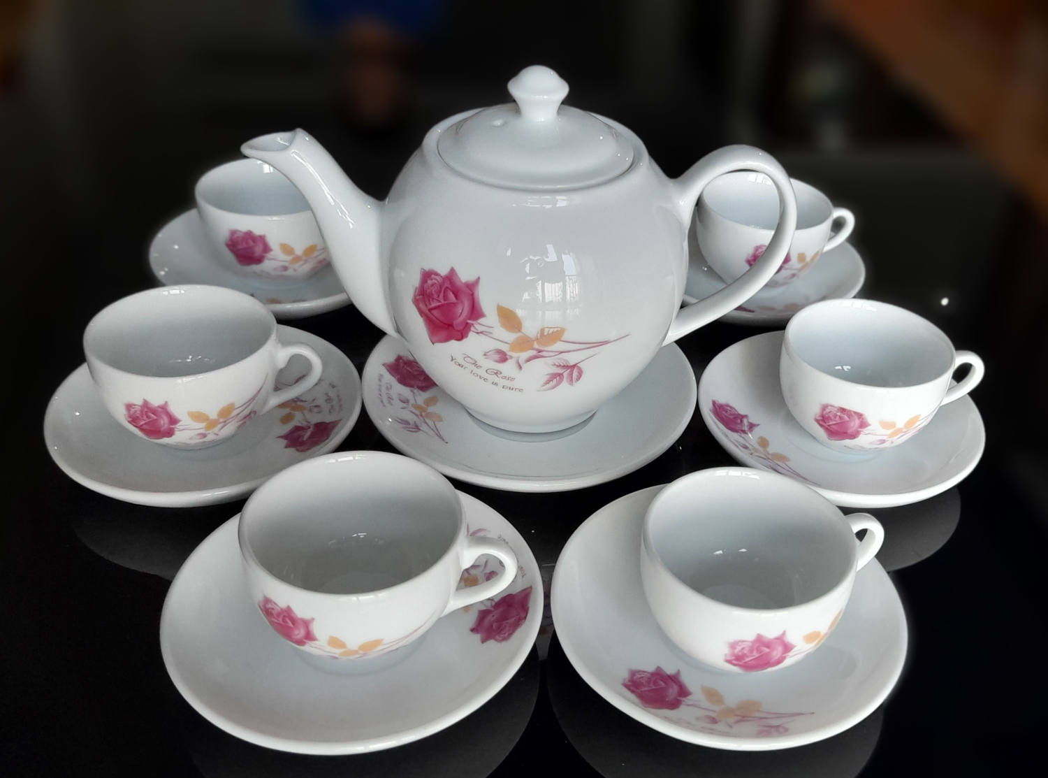Bộ trà/bộ ấm chén hoa hồng, hàng đẹp