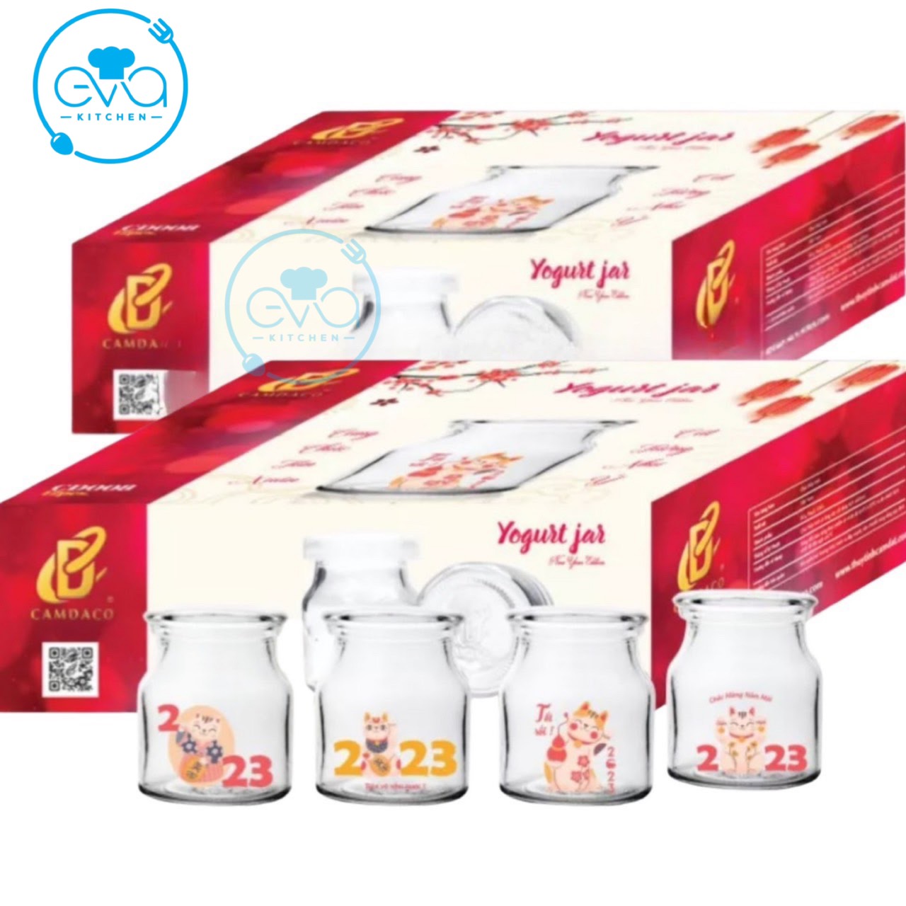 Hộp 12 hũ thuỷ tinh dùng làm yaourt 100ml in hoạ tiết dễ thương / hũ sữa chua thuỷ tinh in hình hàng việt nam