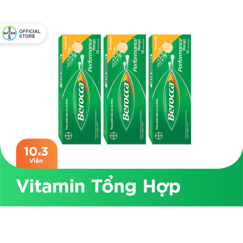 Bộ 3 hộp viên sủi bổ sung Vitamin Berocca Performance Mango 10 Viên/hộp nhập khẩu