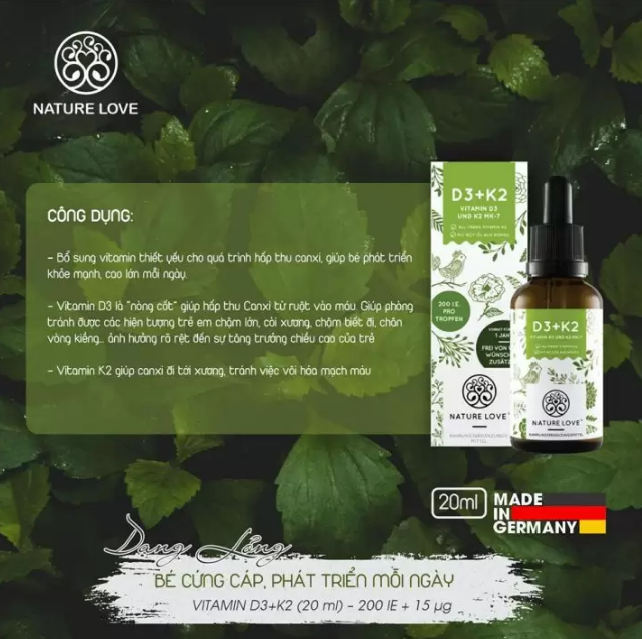 Vitamin Nature Love D3 K2 20ml, Giúp Bé Cứng Cáp Phát Triển Mỗi Ngày, Thực Phẩm Chức Năng, Nhập Đức, Hàng Chính Hãng