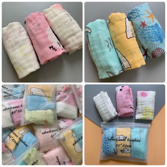 Set 3 Khăn Sữa Sợi Tre 4 Lớp Cao Cấp