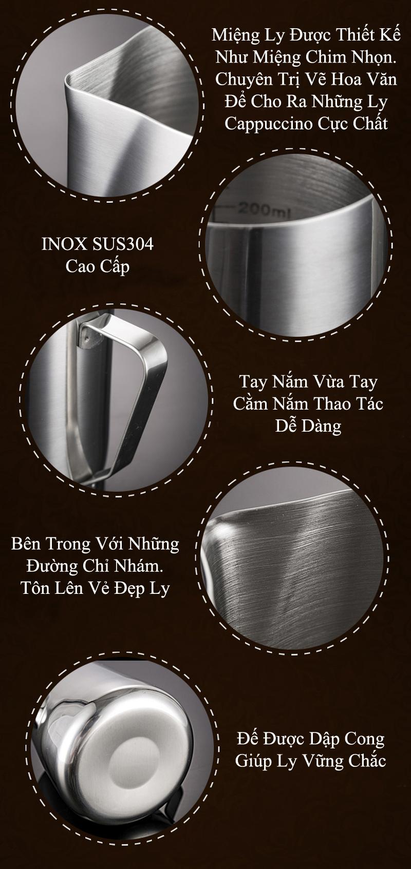 Ca inox đánh sữa có vạch chia chất liệu inox