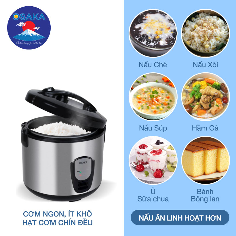 Nồi cơm điện 3D OSAKA RC-318P 1.8L (Xám ánh bạc)