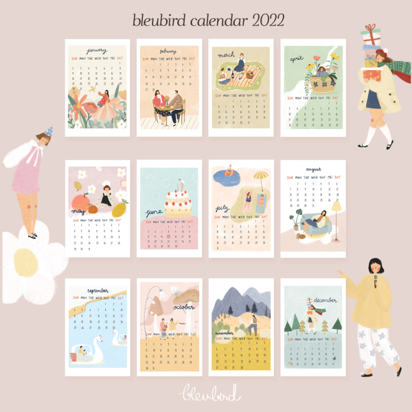 BLEUBIRD CALENDAR 2022 Bộ postcard lịch 2022 đặc biệt 12 tấm kích thước 10x15cm