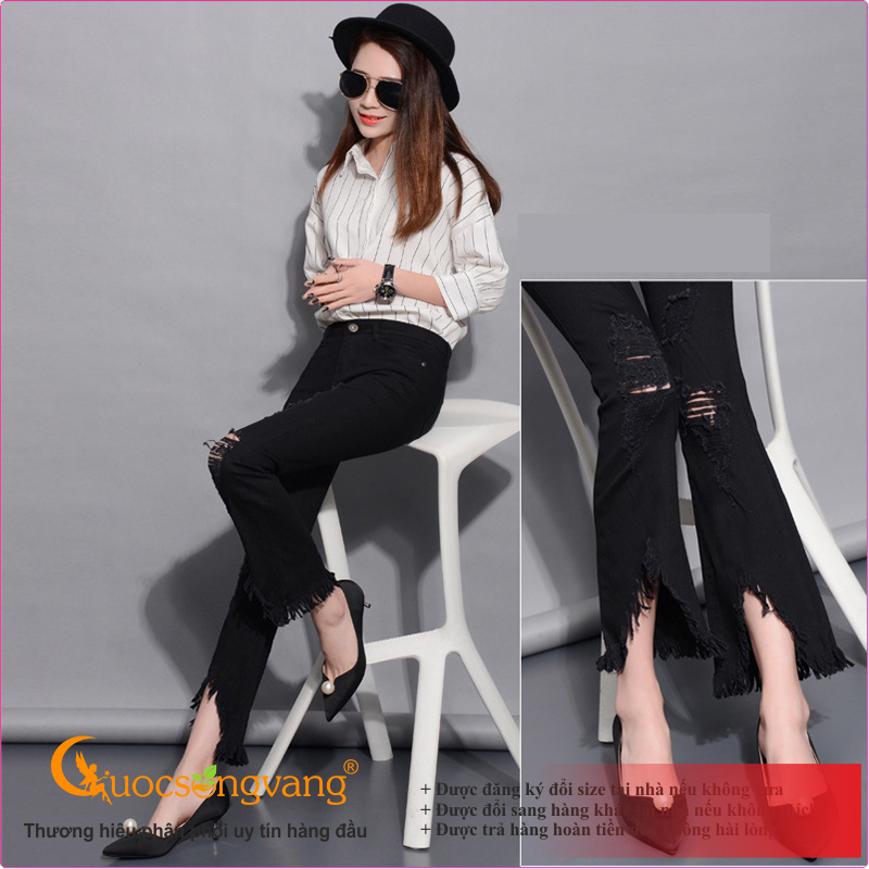 Quần jean rách mài quần jean nữ kaki ống loe mài rách co giãn GLQ021 Cuocsongvang