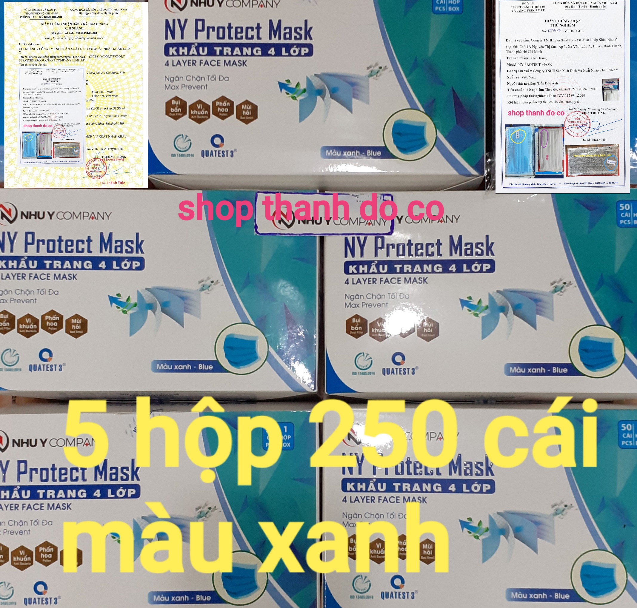 [HCM]KHẨU TRANG Y TẾ NHƯ Ý 4 LỚP (  CABON 5 HỘP 250 CÁI MÀU XANH )